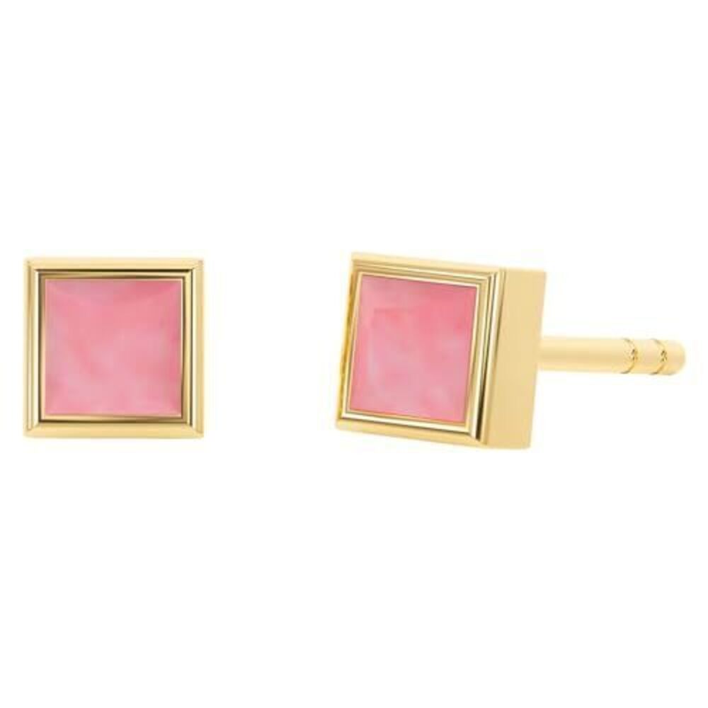 8735 Pink Opal Stud Earrings , Square Stud Earrings - Hypoallergenic 18K